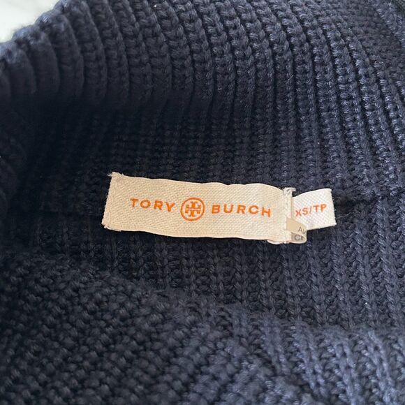 Tory Burch Brodie Tunic Sweater Dress Navy Blue Turtleneck Long Sleeve - Size XS - Picture 8 of 9